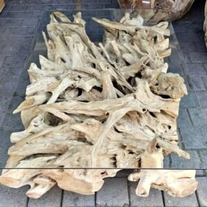 Teak table with glass top